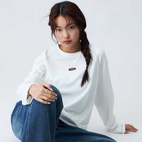 【E WEAR.FAVVI x 1G】日常圓領刺繡長袖上衣 - 白色