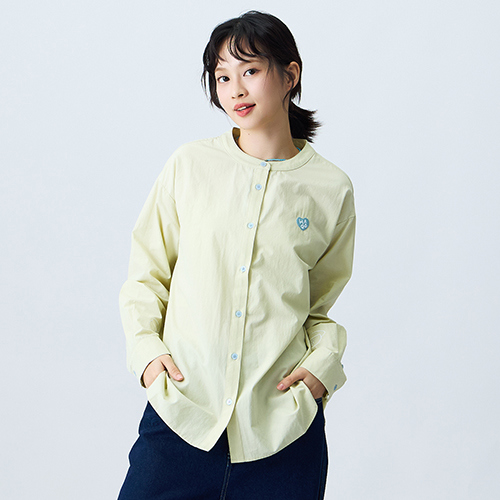 【E WEAR.FAVVI x 1G】撞色刺繡長袖襯衫 - 草地綠色