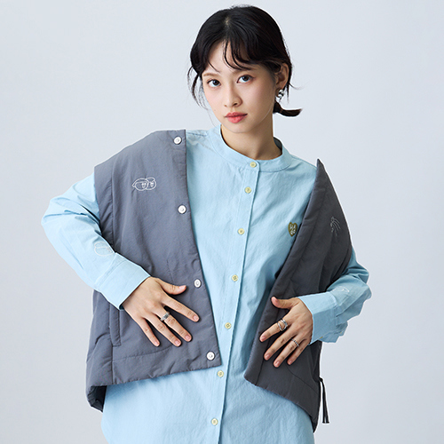 【E WEAR.FAVVI x 1G】俐落剪裁鋪棉背心 - 深灰色
