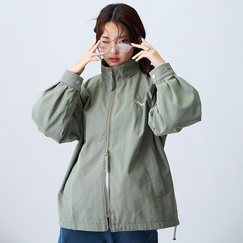 【E WEAR.FAVVI x 1G】簡約中性雙拉鏈立領外套 - 休閒灰綠