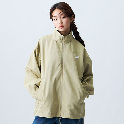 【E WEAR.FAVVI x 1G】簡約中性雙拉鏈立領外套 - 經典卡其