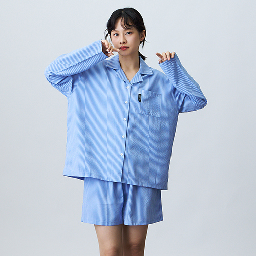 【E WEAR.FAVVI x 1G】條紋睡衣家居服套裝 - 藍色條紋