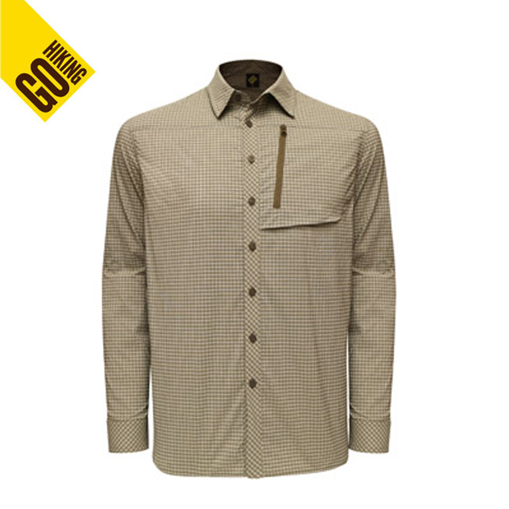 【GOHIKING】男長袖吸排彈性襯衫(卡其)]-春夏 吸排襯衫|GH171MS301