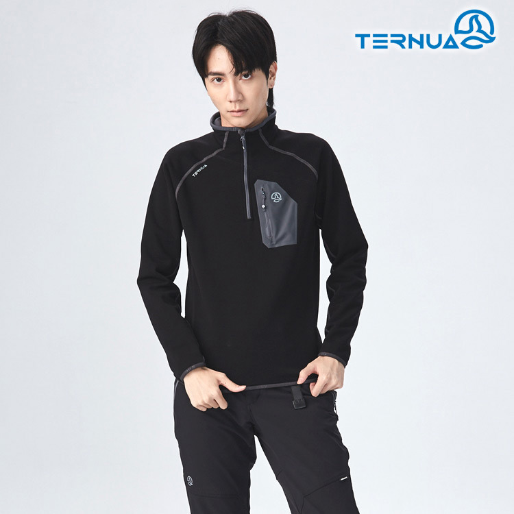【西班牙TERNUA】男Power Stretch半門襟彈性保暖中層衣1206560 / 城市綠洲(Polartec、刷毛、透氣、快乾)