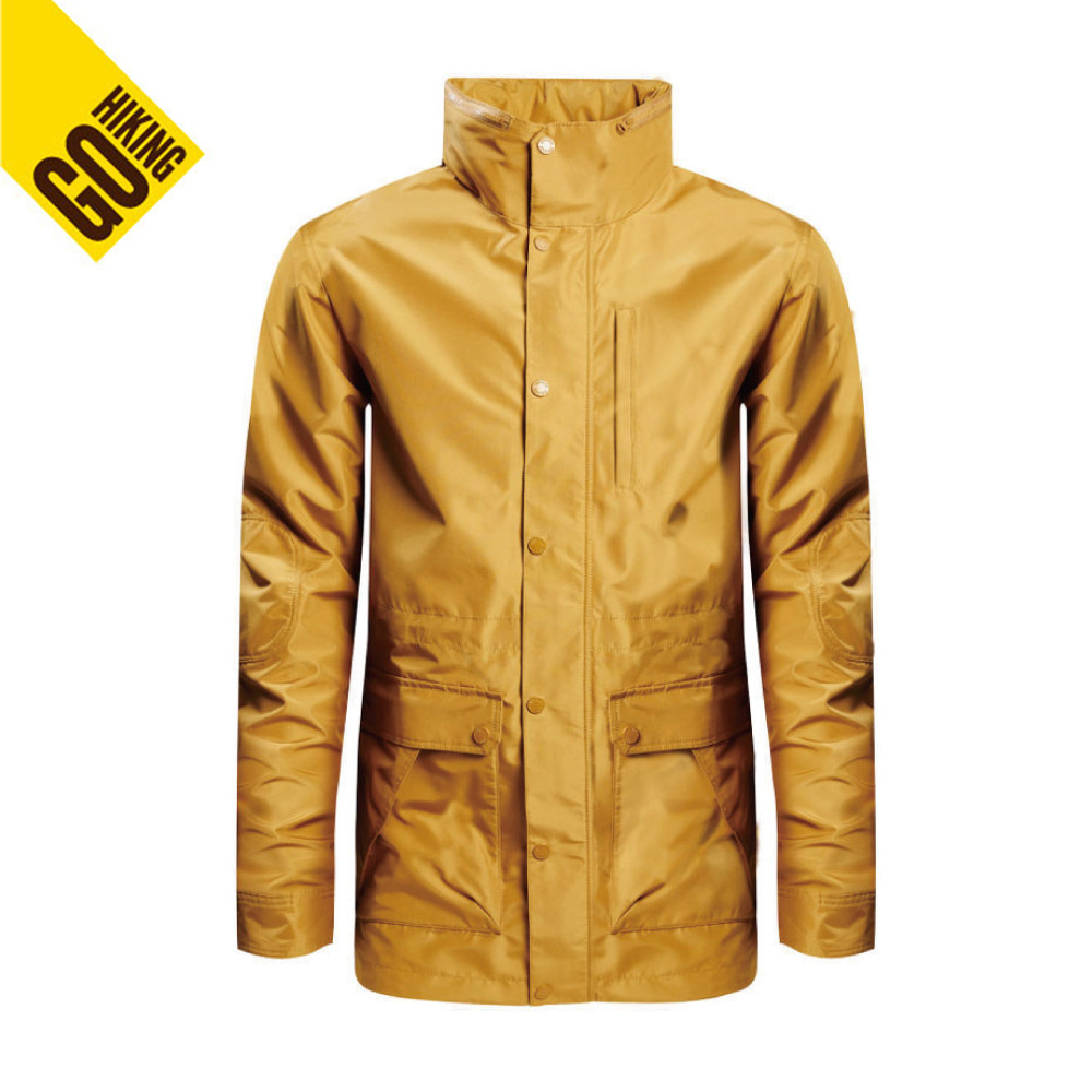 【GOHIKING】男立領超潑水防風外套(卡其) 多口袋 防風 防潑水 帽可摺收 男外套| GH172MJ501