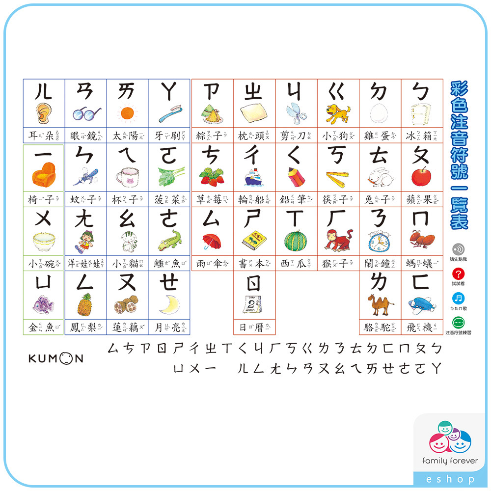 注音符號一覽表(一組10張)(可點讀/**點讀需選購＂918-1字卡教具音檔記憶卡)
