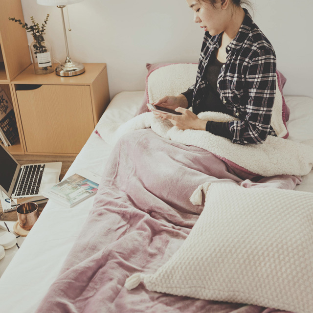 加厚版法蘭羊羔絨睡袋毯【紫丁香】(205cm/±3%）