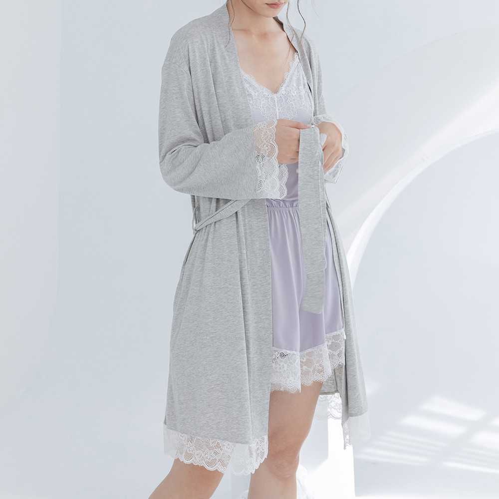 莫代爾法式蕾絲罩衫-灰色