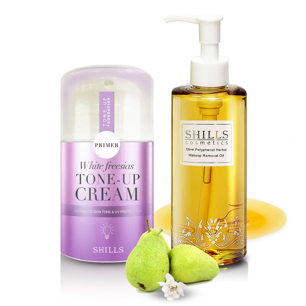 【植物多酚】SHILLS舒兒絲 抗UV美白濾鏡素顏霜-小蒼蘭+橄欖多酚植物清爽卸妝油