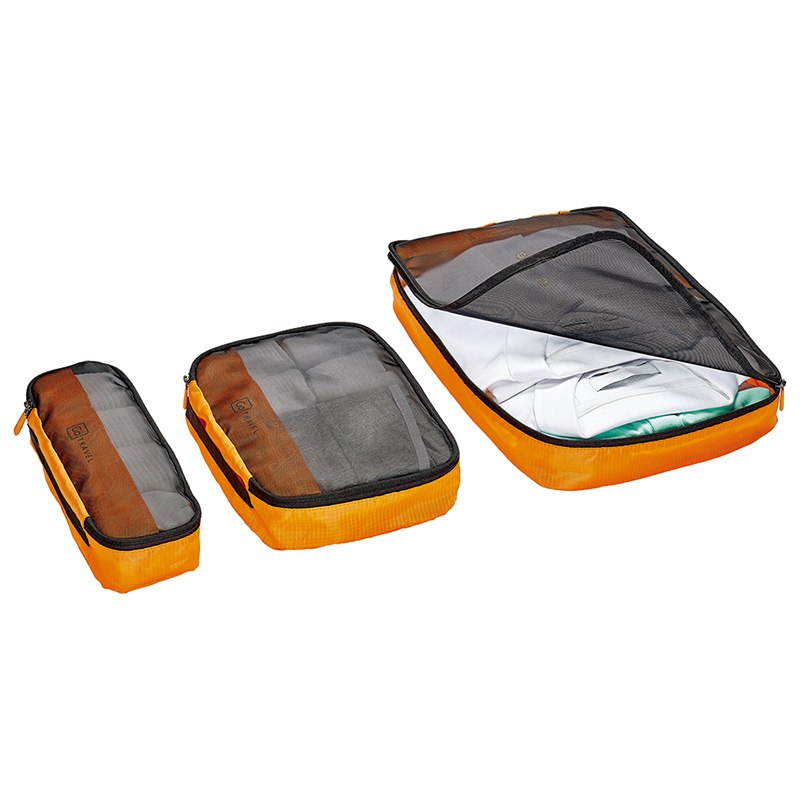 【GO TRAVEL】網紋衣物收納袋三件組 - 橙