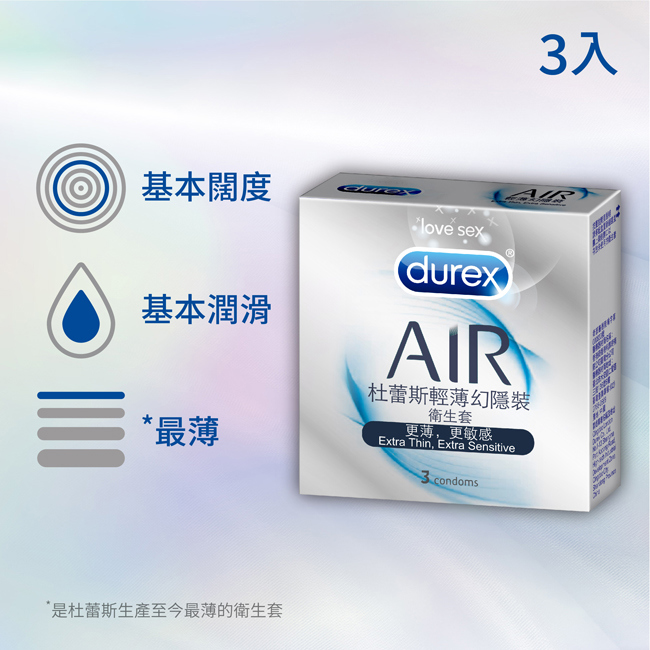 【加價購】杜蕾斯AIR輕薄幻隱裝衛生套3入