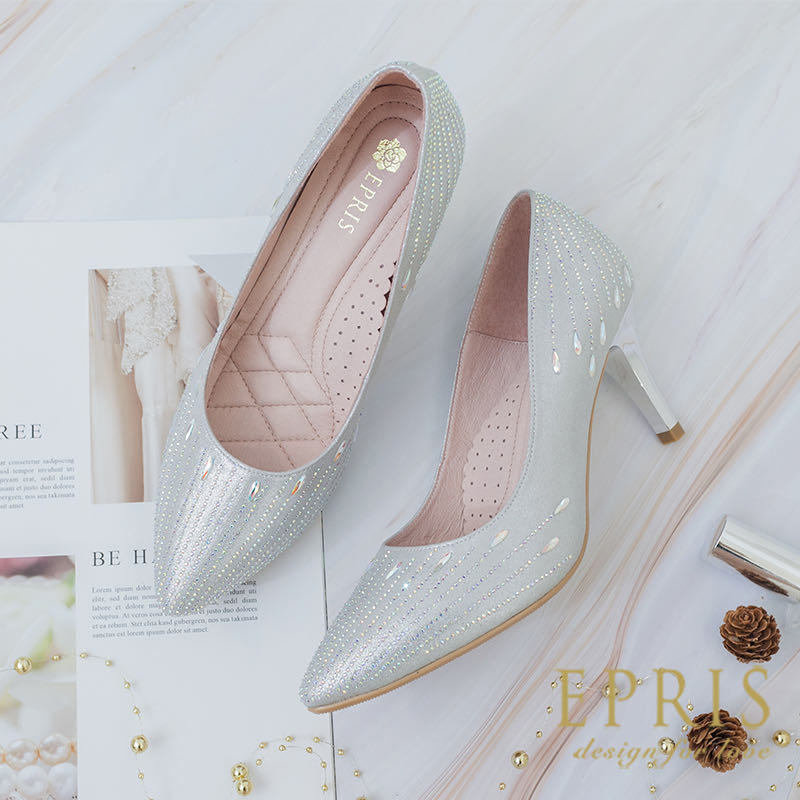 現貨 時尚手作婚紗鞋 花火女神-P154 手工婚鞋推薦 閃耀波光 銀色高跟鞋 好走不磨腳時尚好搭配 20.5-26 EPRIS艾佩絲-波光銀