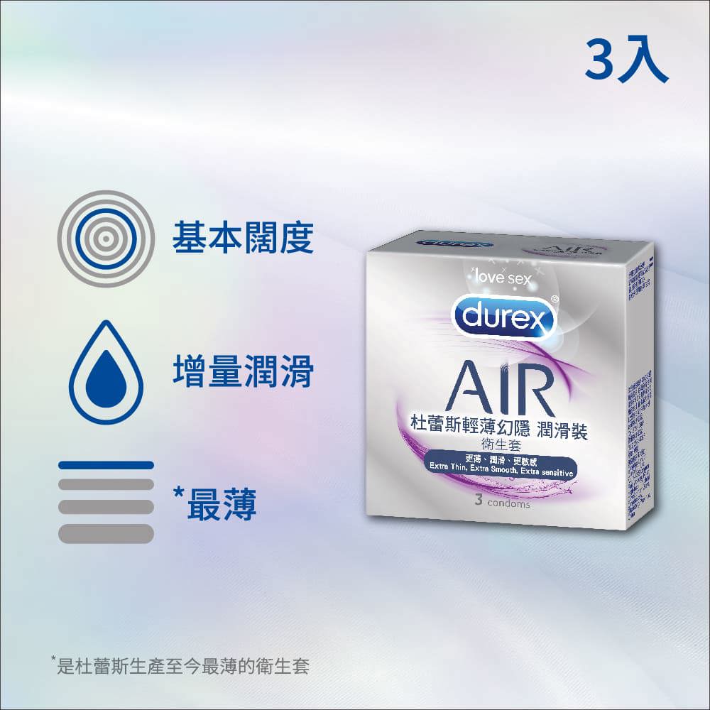 【加價購】杜蕾斯AIR輕薄幻隱潤滑裝衛生套3入