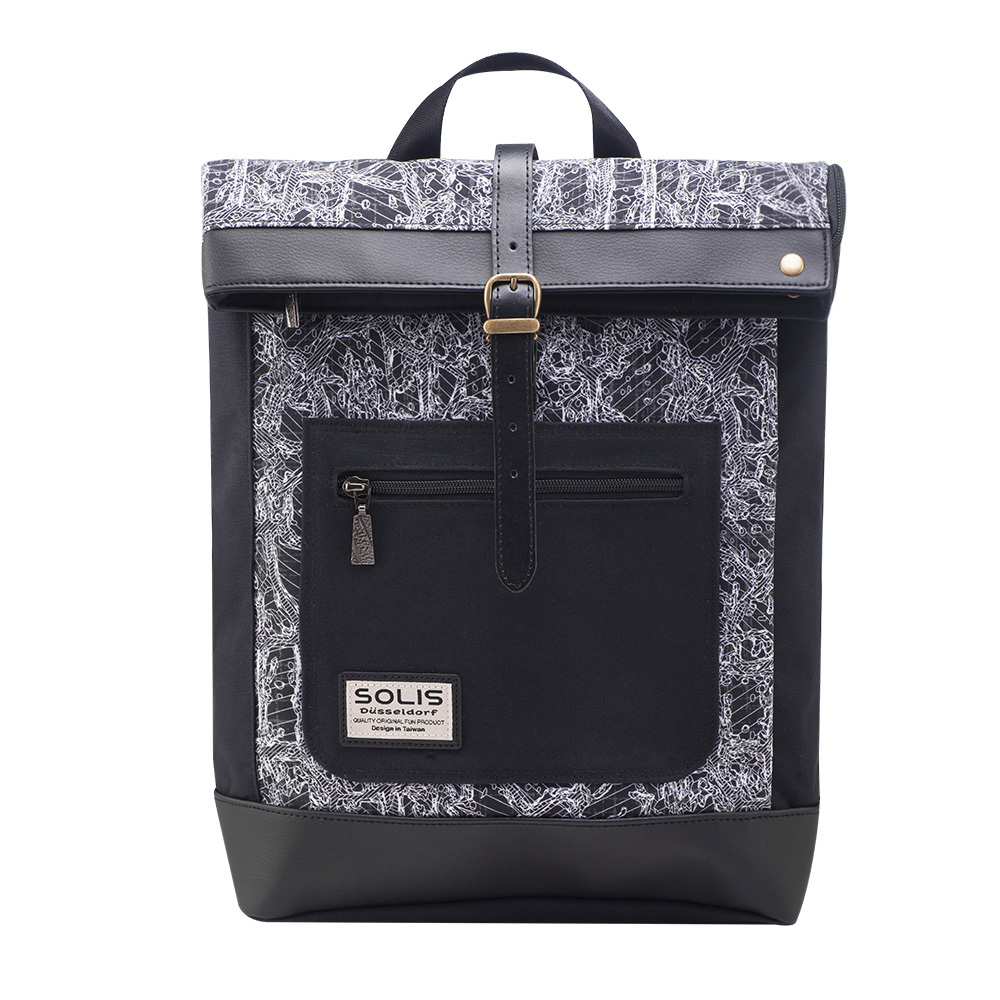 反光迴旋系列 拼接方型後背包-純墨黑