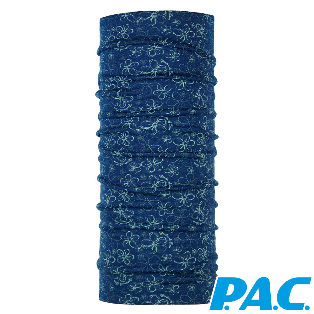 【PAC 德國】美麗諾羊毛經典頭巾(PAC8850202花朵圖騰-藍)