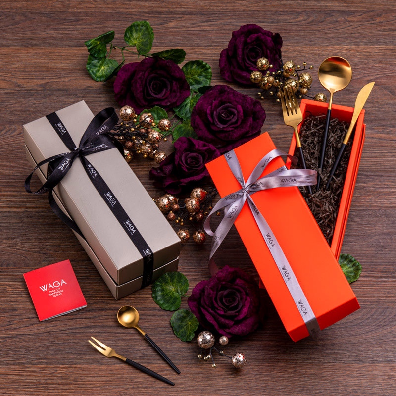 WAGA 設計風潮 不銹鋼餐具禮盒│盛典橘紅│黑金