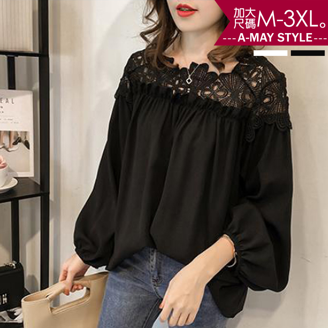 典雅縷空蕾絲雪紡上衣(M-3XL)【XGD601829】＊艾美時尚(現 預)