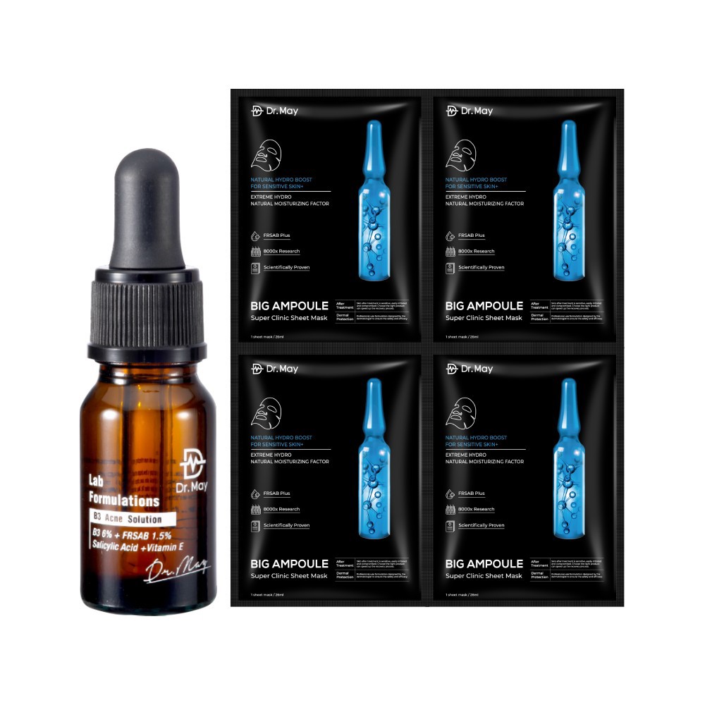 【Dr. May】美博士B3水楊酸抗痘新客推薦組-B3水楊酸精華(10ml)+大安瓶水光黑面膜(4片/盒)