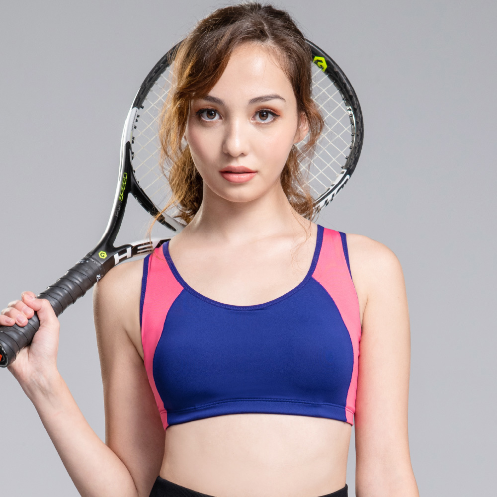 【任2件折100】台灣製無鋼圈運動內衣 撞色顯瘦涼感透氣防震包覆 M-2XL 活力藍6965-57