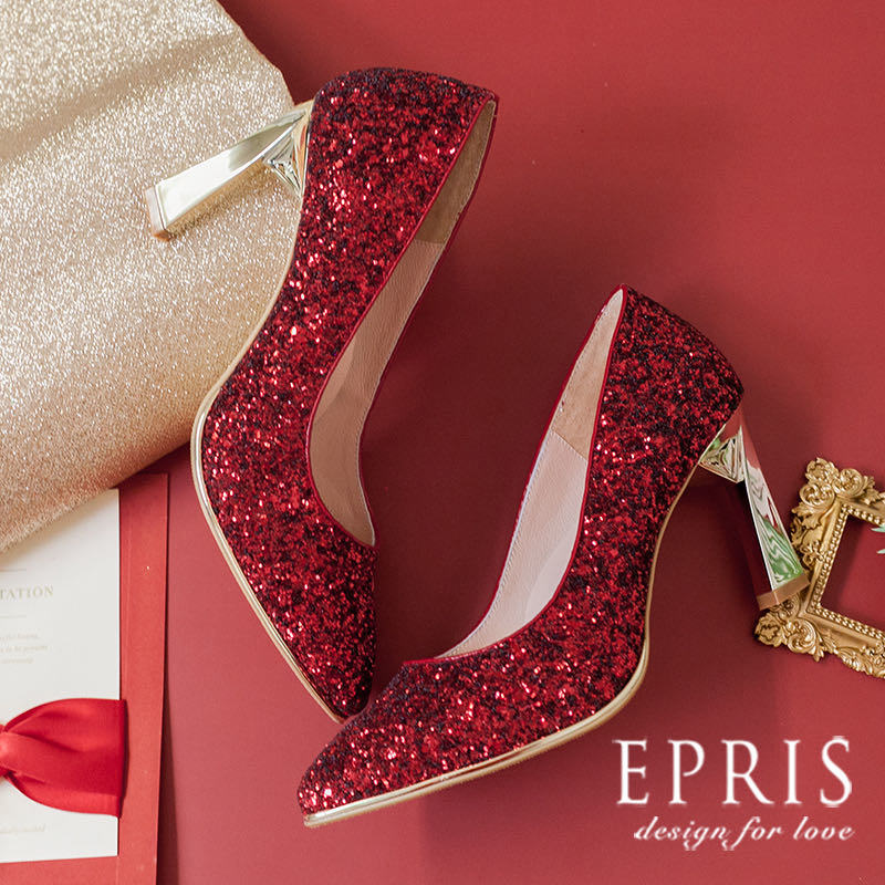 現貨 婚鞋推薦 香檳女神-P198 時尚美鞋 手作婚鞋品牌 紅色婚鞋 好走不磨腳時尚好搭配 21-26 EPRIS艾佩絲-香檳紅