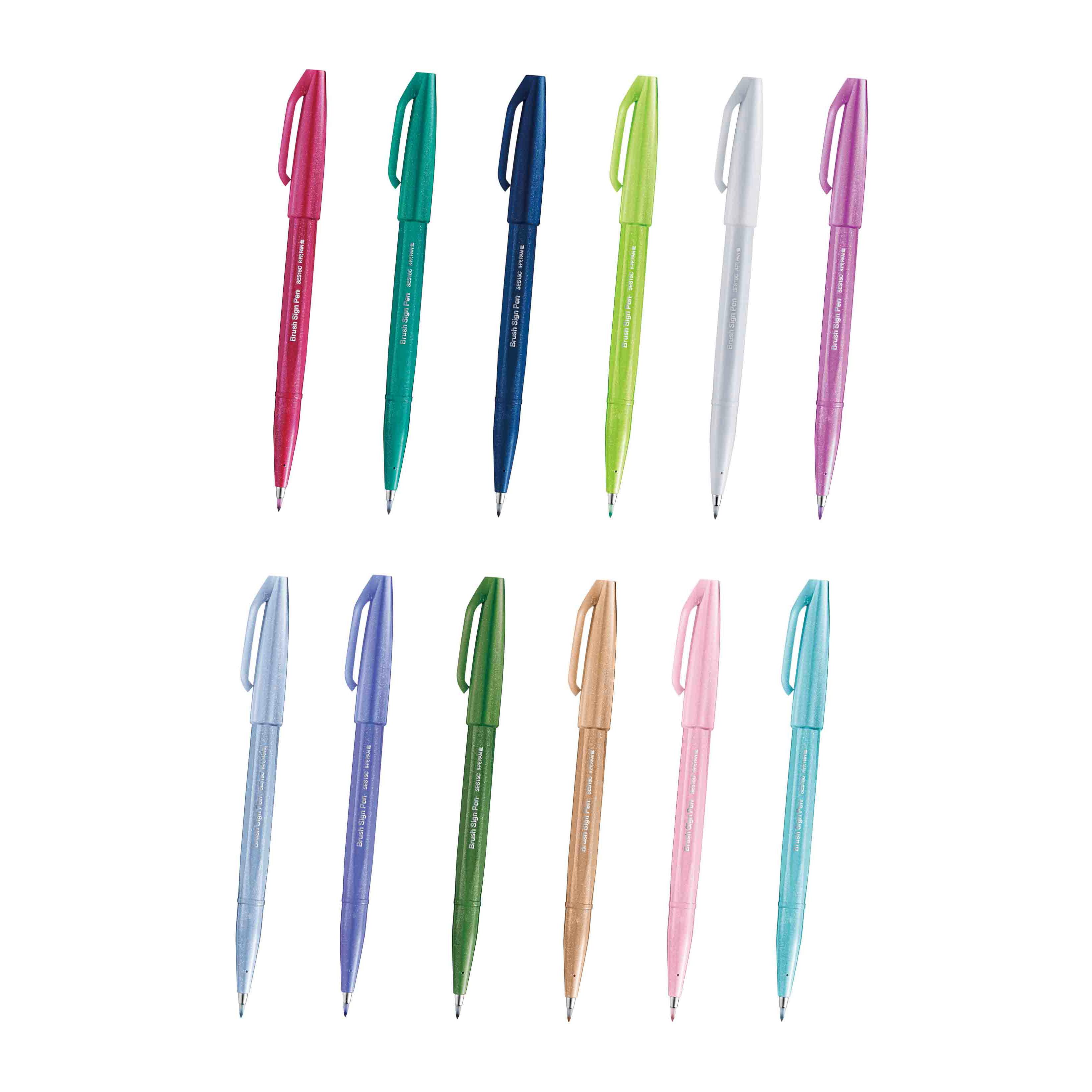Pentel  Brush Sign Pen新色柔繪筆(SES15C)-(紅/綠/藍/黃綠/灰/紫紅/粉藍/紫/墨綠/粉棕/粉紅/淺藍)