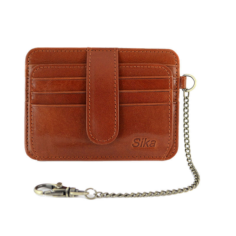 *Sika義大利時尚素面極簡風短皮夾(A8240-01)-原味褐