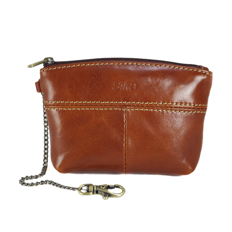 *SIKA義大利時尚真皮拉鍊大容量零錢包(A8257-01)-原味褐