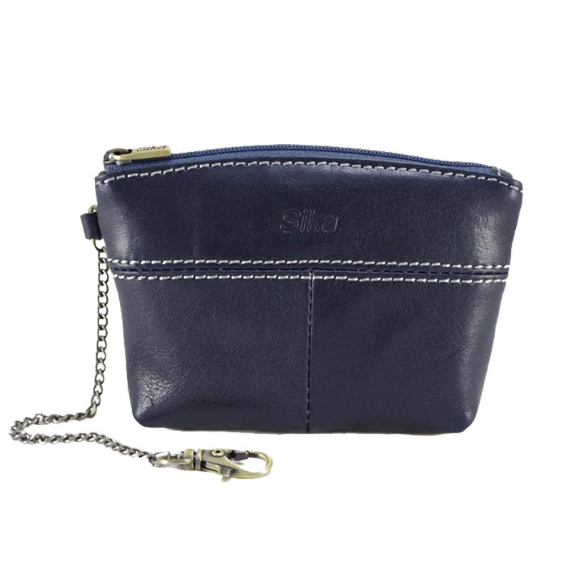 *SIKA義大利時尚真皮拉鍊大容量零錢包(A8257-06)-清玉藍