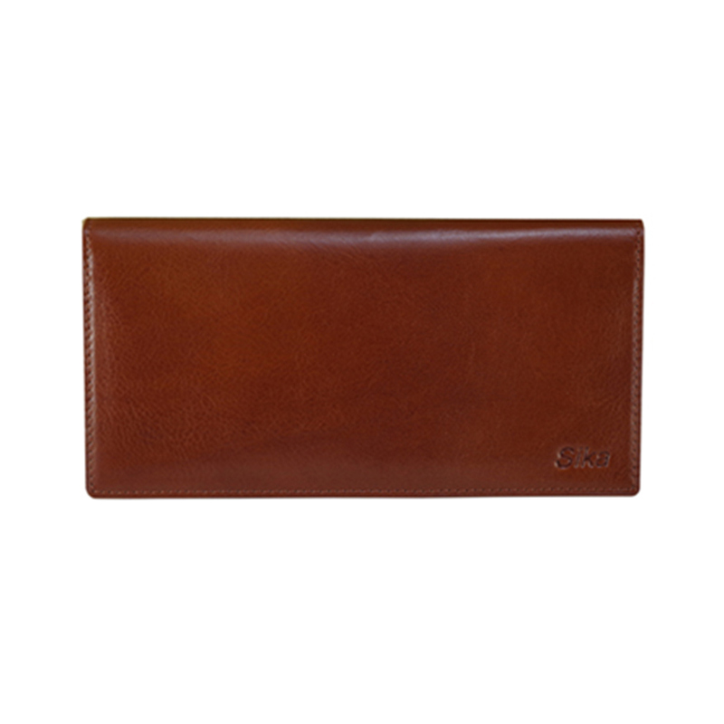 *Sika義大利時尚真皮中性素面長夾(A8202-01)-原味褐