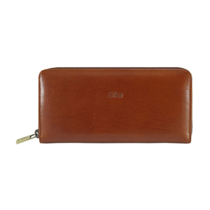 *Sika義大利時尚真皮拉鍊式長夾(A8236-01)-原味褐