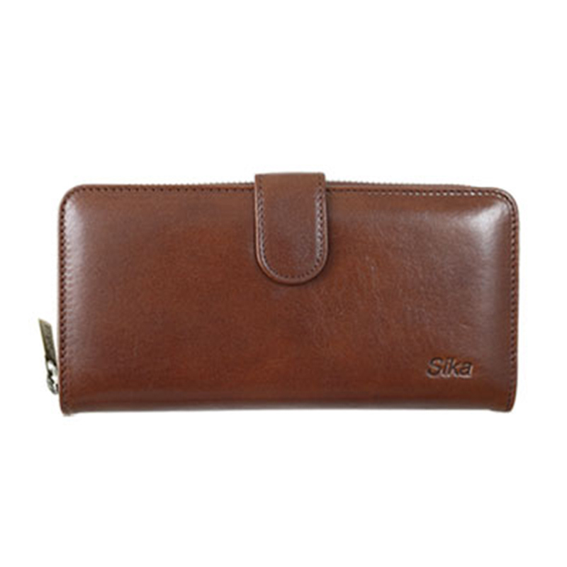 *Sika義大利時尚真皮拉鍊壓扣長夾(A8251-02)-深咖啡