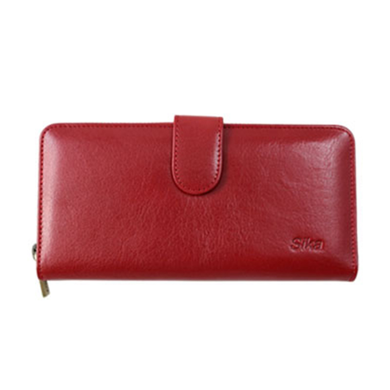 *Sika義大利時尚真皮拉鍊壓扣長夾(A8251-04)-魅惑紅