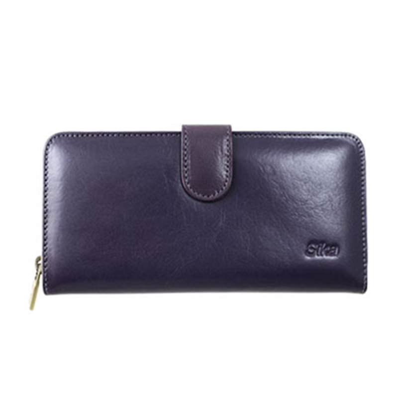 *Sika義大利時尚真皮拉鍊壓扣長夾(A8251-07)-木槿紫