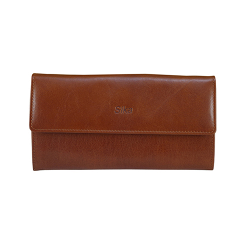 *Sika義大利時尚真皮掀翻式壓扣長夾(A8284-01)-原味褐