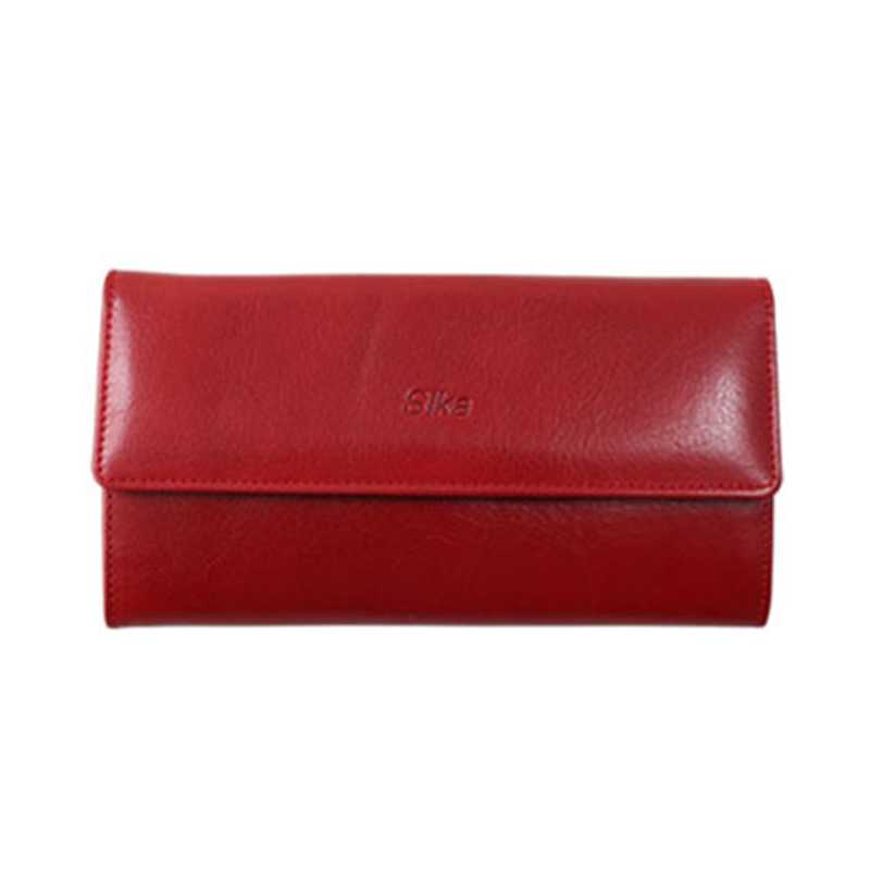 *Sika義大利時尚真皮掀翻式壓扣長夾(A8284-04)-魅惑紅
