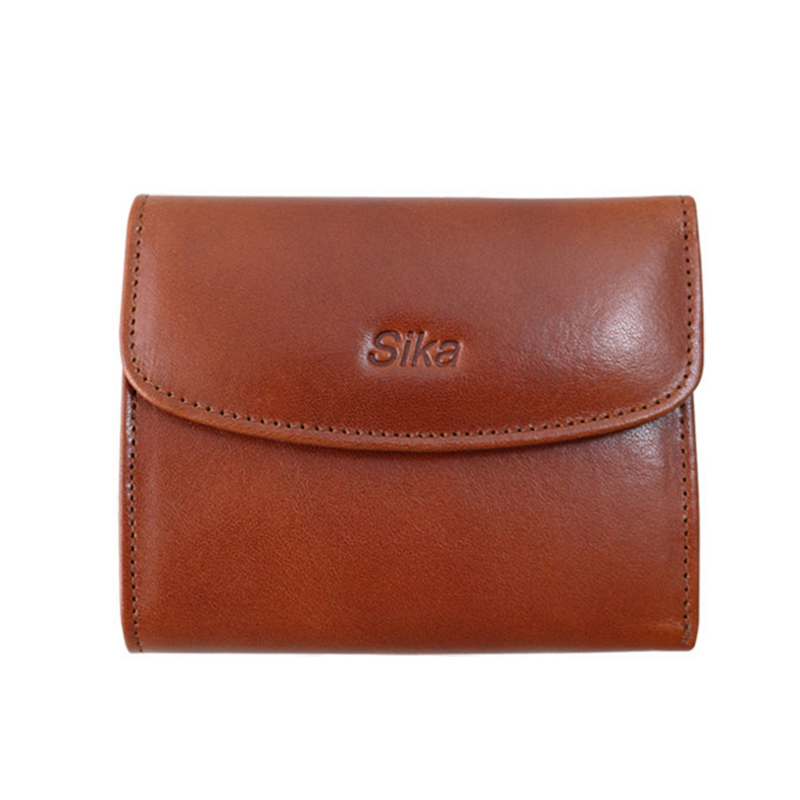 *Sika義大利時尚牛皮壓扣中夾(A8204-01)-原味褐