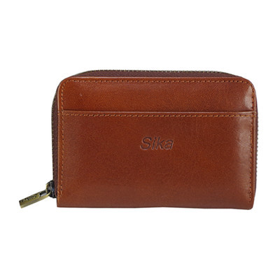 *Sika義大利時尚真皮拉鍊小皮夾(A8274-01)-原味褐