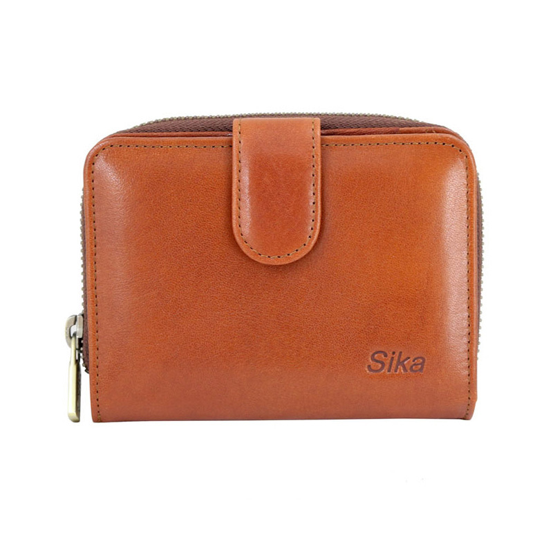 *Sika義大利時尚真皮壓扣中夾(A8210-01)-原味褐