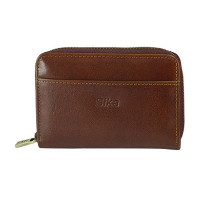 *Sika義大利時尚真皮拉鍊小皮夾(A8274-02)-深咖啡