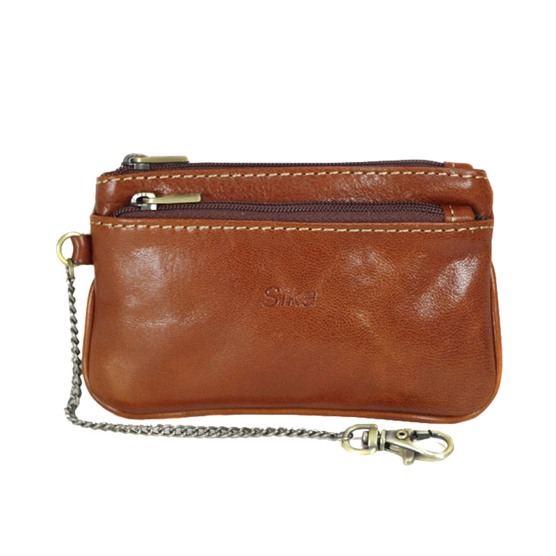 *Sika義大利時尚真皮拉鍊雙層零錢包(A8265-01)-原味褐