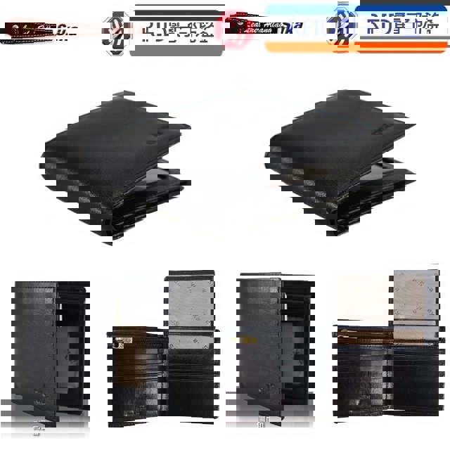 *Sika 防RFID側錄義大利素面牛皮中性短皮夾(A8206-03)-質感黑