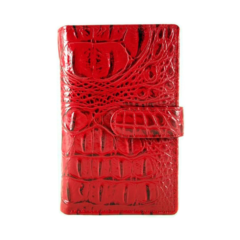 *Sika義大利時尚牛皮壓鱷魚紋壓扣中夾(A8283-04)-魅惑紅