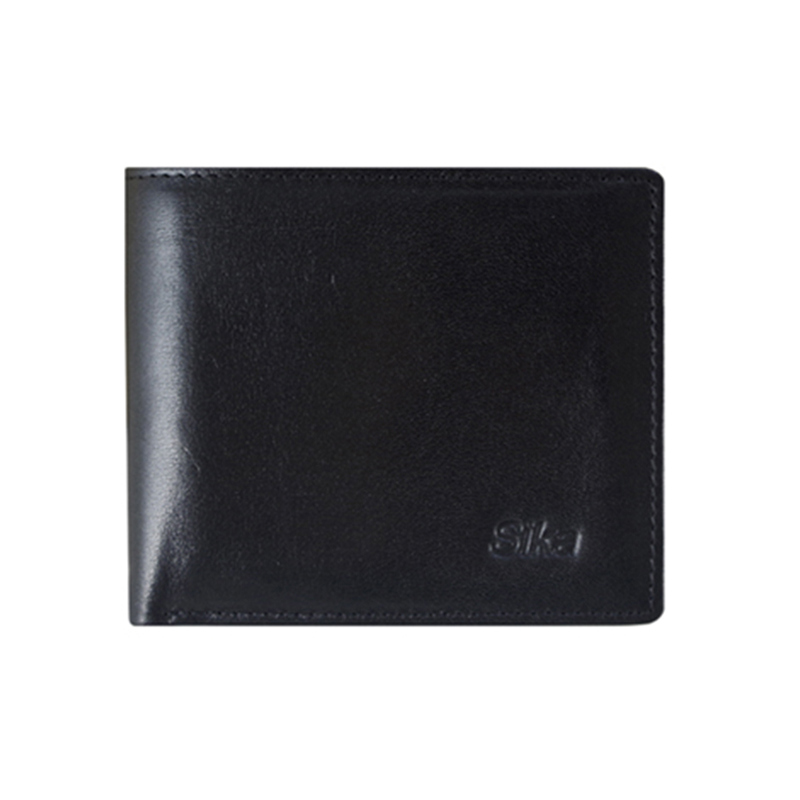 *Sika義大利素面牛皮簡約中性短皮夾(A8253-03)-質感黑