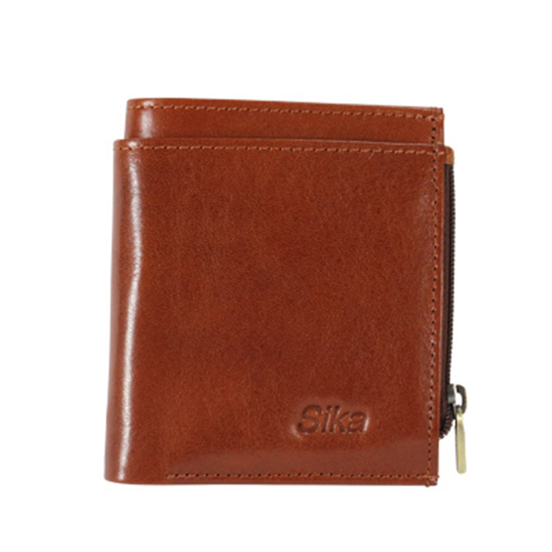 *Sika義大利素面牛皮中性雙層短皮夾(A8287-01)-原味褐