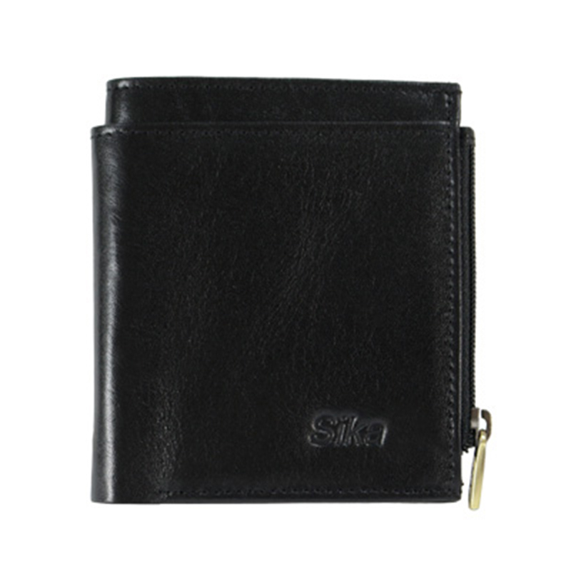 *Sika義大利素面牛皮中性雙層短皮夾(A8287-03)-質感黑