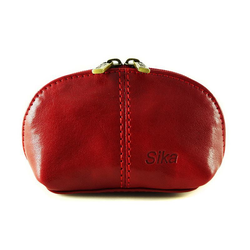 *Sika義大利時尚真皮復古小巧拉鍊零錢包(A8259-04)-魅惑紅