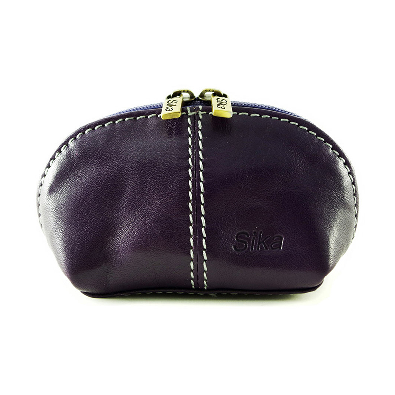 *Sika義大利時尚真皮復古小巧拉鍊零錢包(A8259-07)-木槿紫