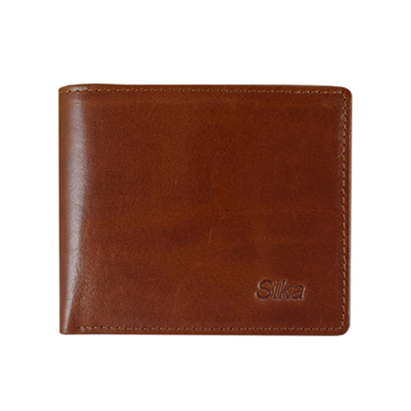 *Sika義大利素面牛皮簡約中性短皮夾(含拉鍊零錢匣)(A8220-01)-原味褐