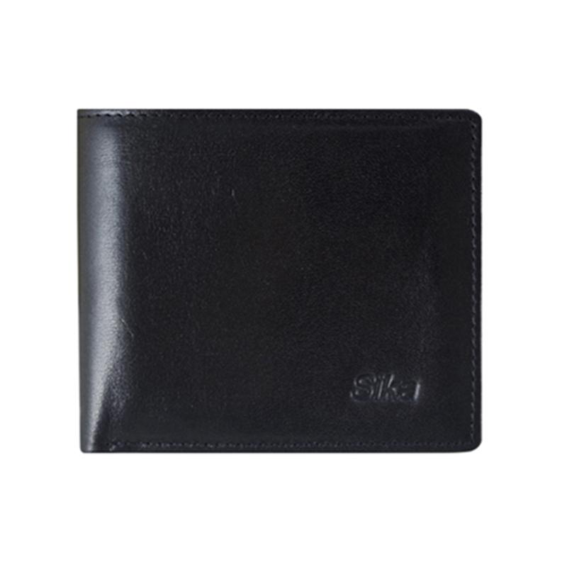 *Sika義大利素面牛皮簡約中性短皮夾(含拉鍊零錢匣)(A8220-03)-質感黑