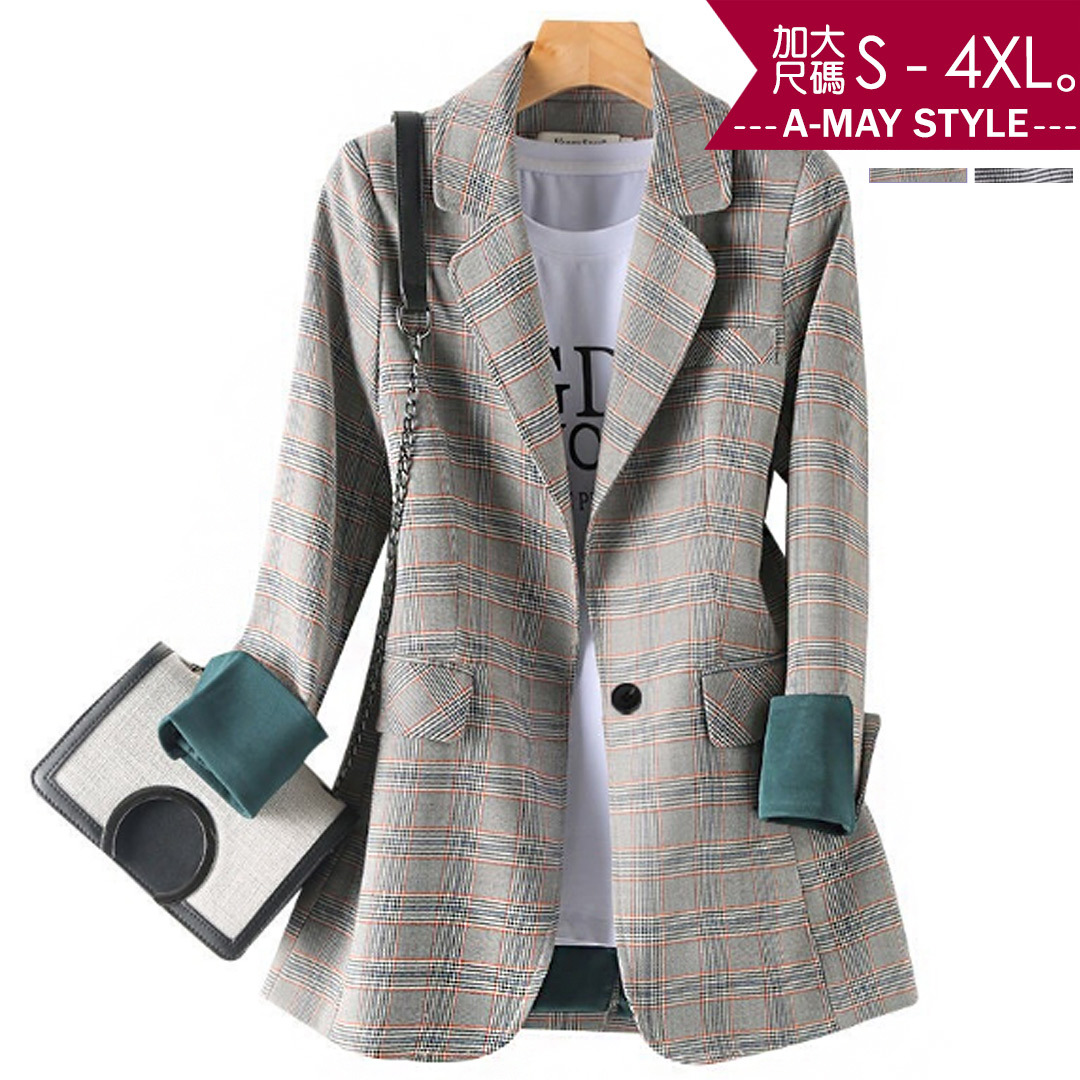 加大碼-休閒英倫風格紋西裝外套(S-3XL)【XC202069】＊艾美時尚(現 預)